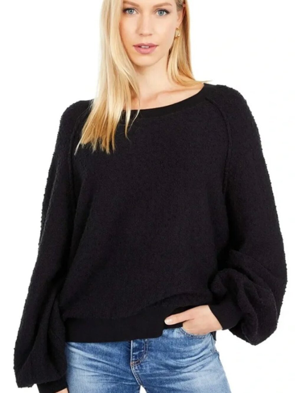 Free People Found My Friend Pullover Sweater Womens Small Black FLAWED